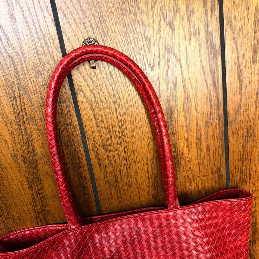 Signature Club A Tote Bag Womens Large Red Vegan Leather Shoulder Bag Snake Skin - Picture 2 of 6
